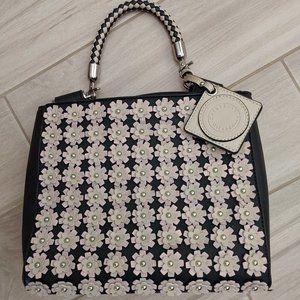 Catherine Malandrino NWOT Black/Beige Faux Leather Crossbody Satchel Tote.